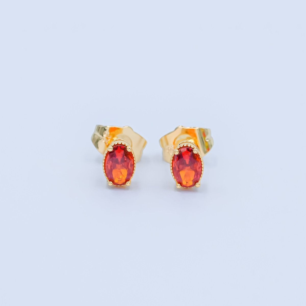 24K Gold plated 6.8mm Oval CZ Stud Earrings | AB1001 - AB1005 - DLUXCA