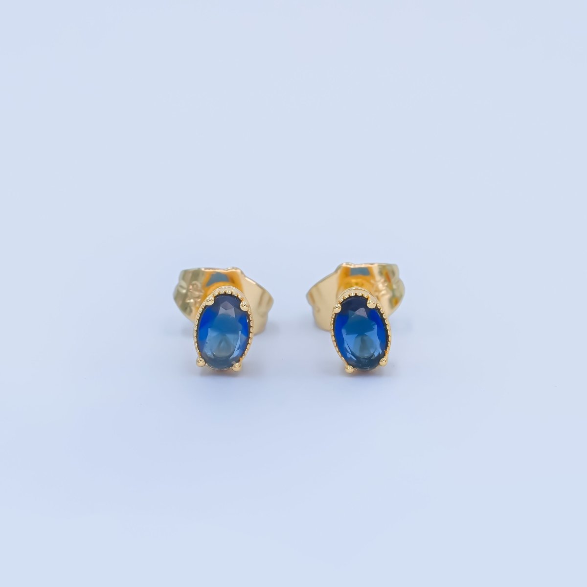 24K Gold plated 6.8mm Oval CZ Stud Earrings | AB1001 - AB1005 - DLUXCA