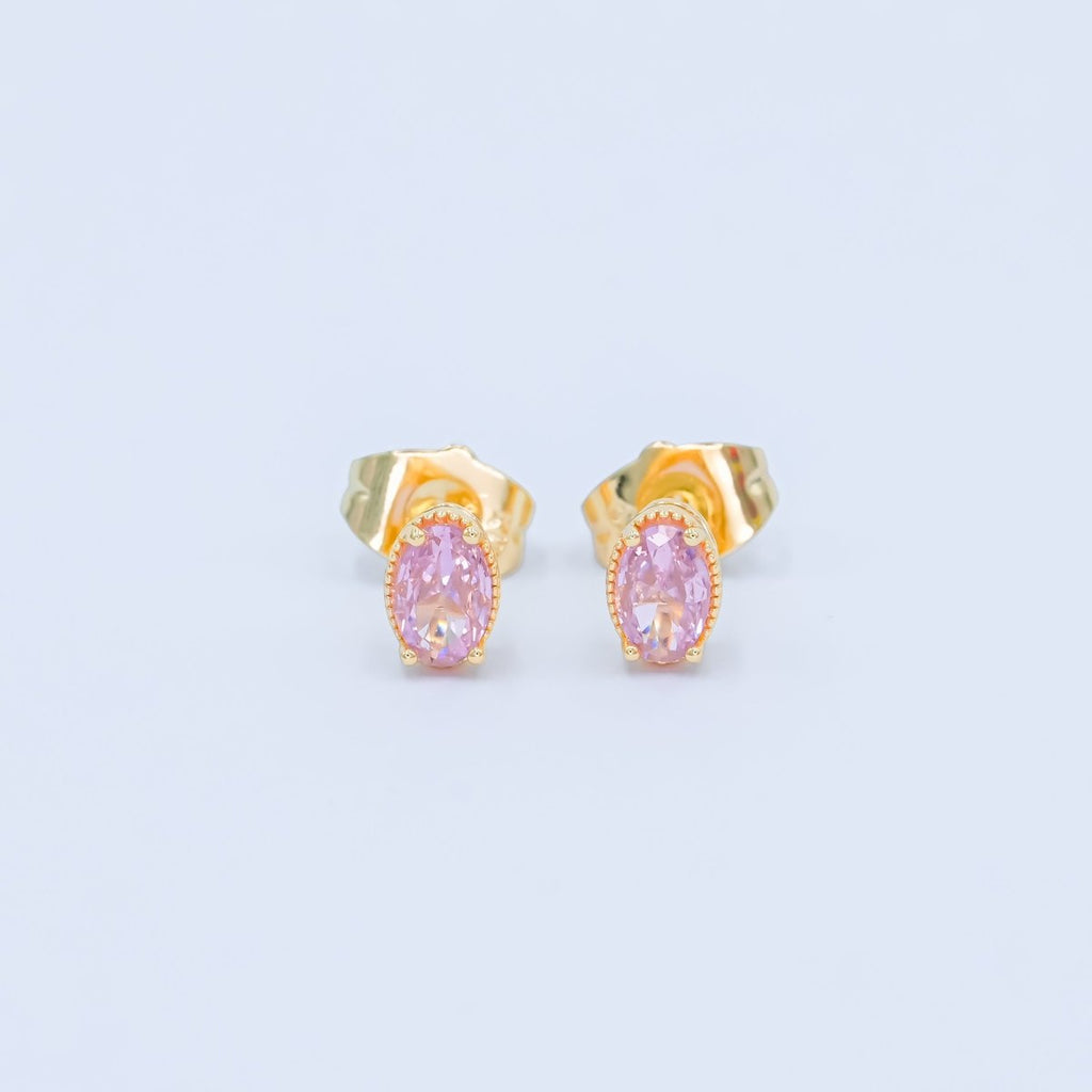 24K Gold plated 6.8mm Oval CZ Stud Earrings | AB1001 - AB1005 - DLUXCA