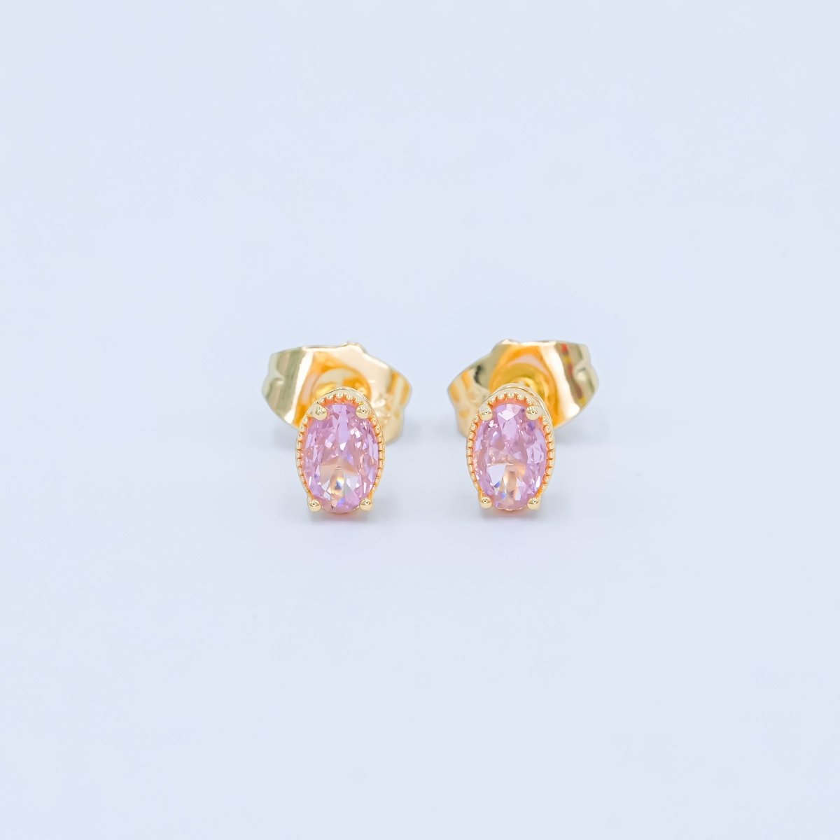 24K Gold plated 6.8mm Oval CZ Stud Earrings | AB1001 - AB1005 - DLUXCA