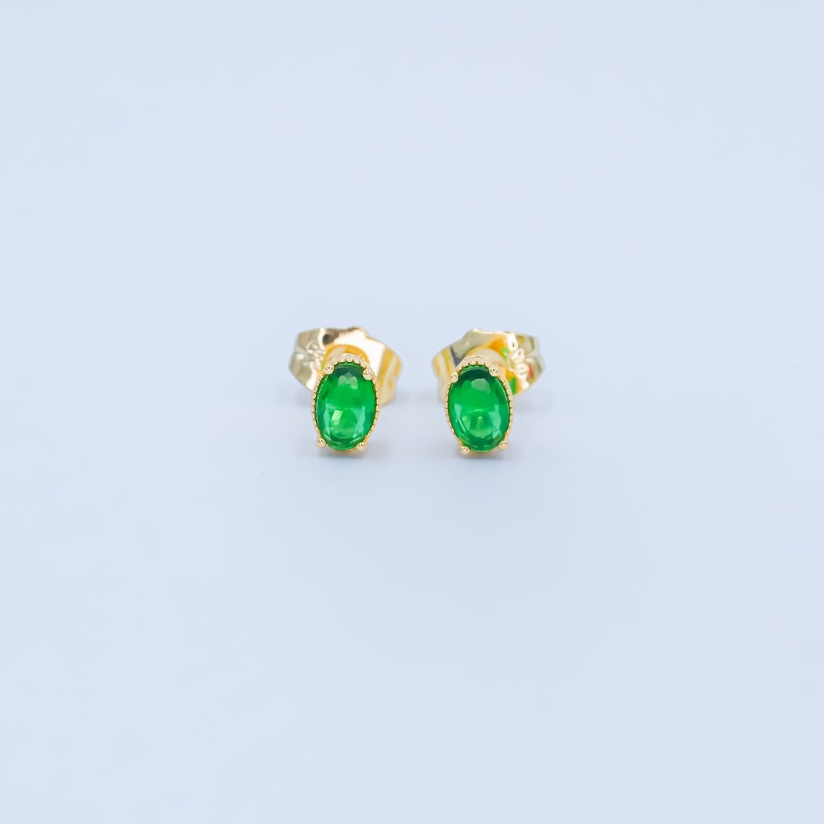 24K Gold plated 6.8mm Oval CZ Stud Earrings | AB1001 - AB1005 - DLUXCA