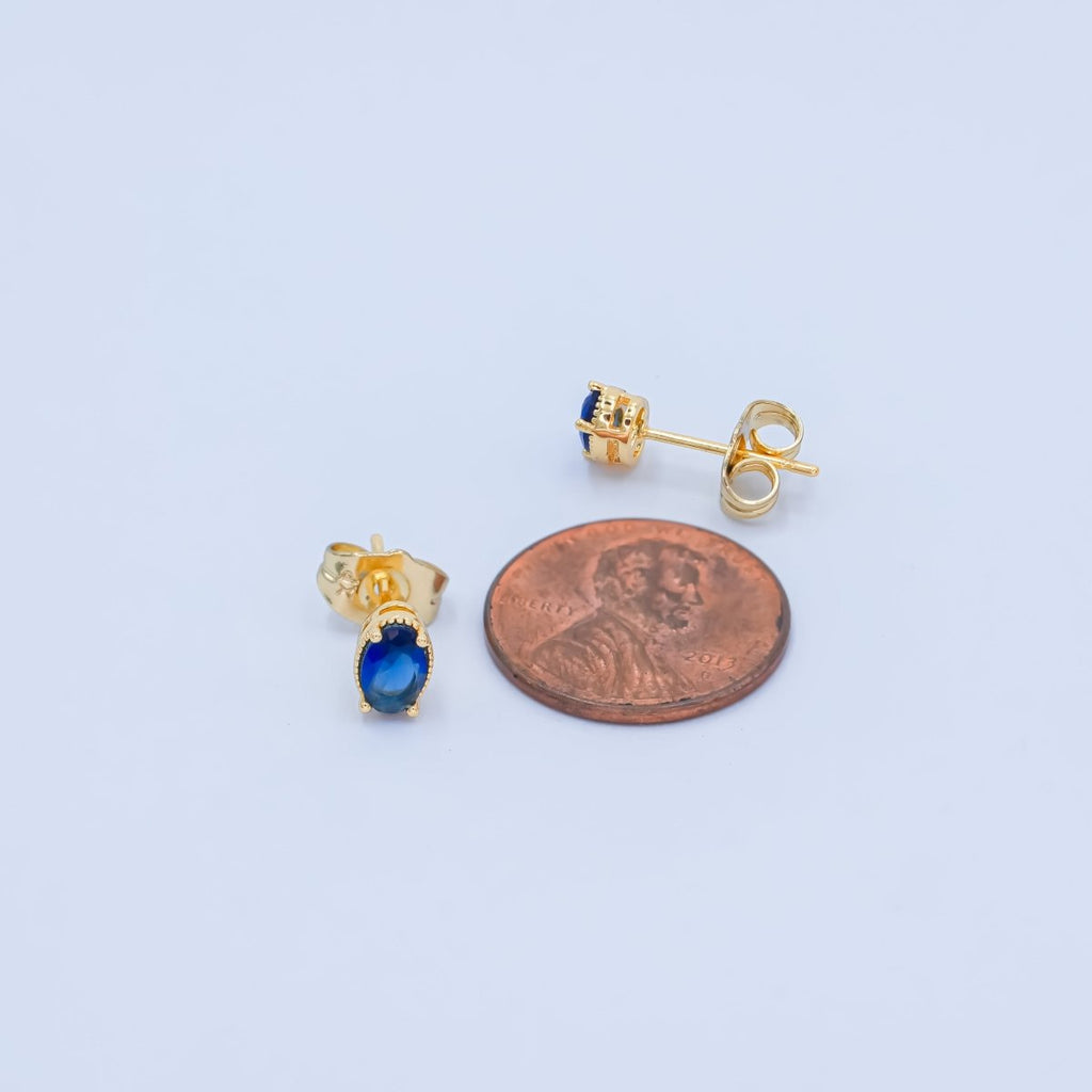 24K Gold plated 6.8mm Oval CZ Stud Earrings | AB1001 - AB1005 - DLUXCA