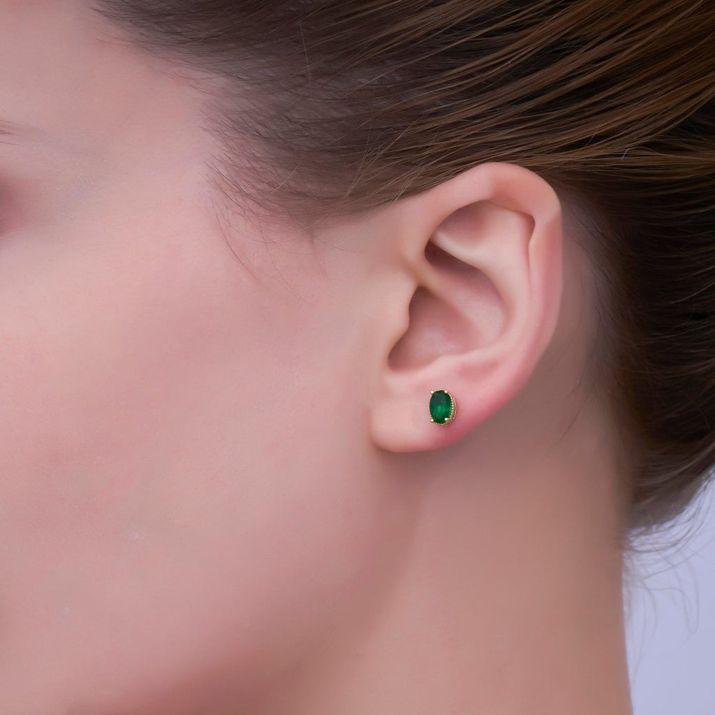 24K Gold plated 6.8mm Oval CZ Stud Earrings | AB1001 - AB1005 - DLUXCA