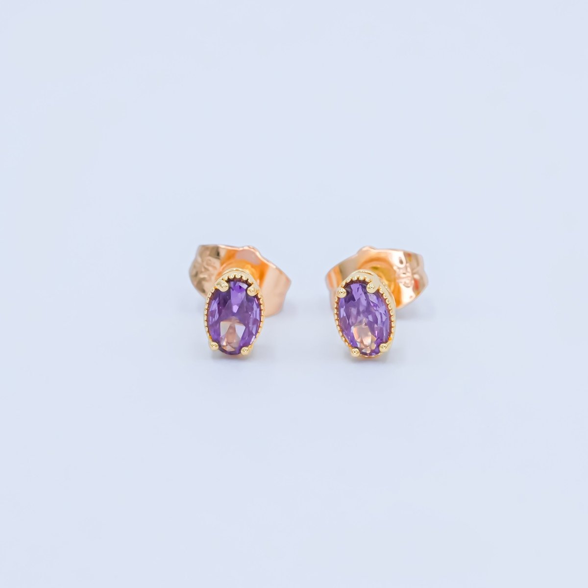 24K Gold plated 6.8mm Oval CZ Stud Earrings | AB1001 - AB1005 - DLUXCA