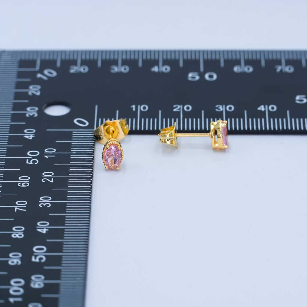 24K Gold plated 6.8mm Oval CZ Stud Earrings | AB1001 - AB1005 - DLUXCA