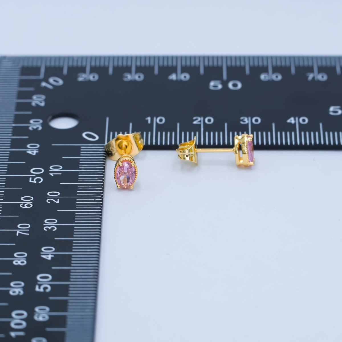 24K Gold plated 6.8mm Oval CZ Stud Earrings | AB1001 - AB1005 - DLUXCA