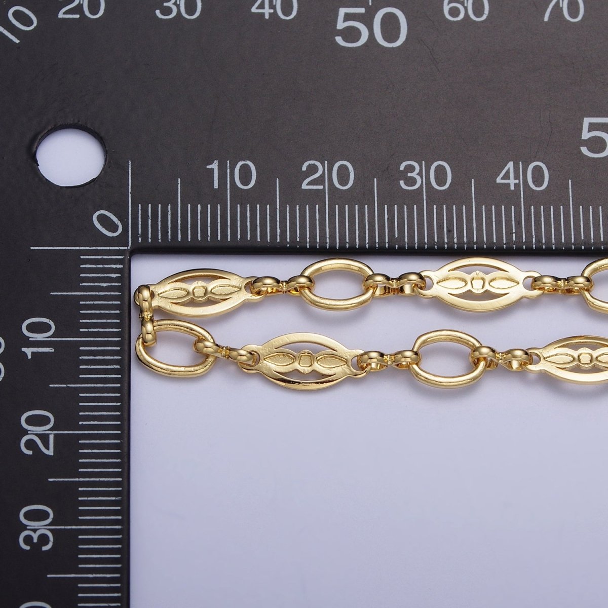 24K Gold plated 6mm Cable Designed Outline Connector Unfinished Chain Bulk by Yard | ROLL-851 Clearance Pricing - DLUXCA