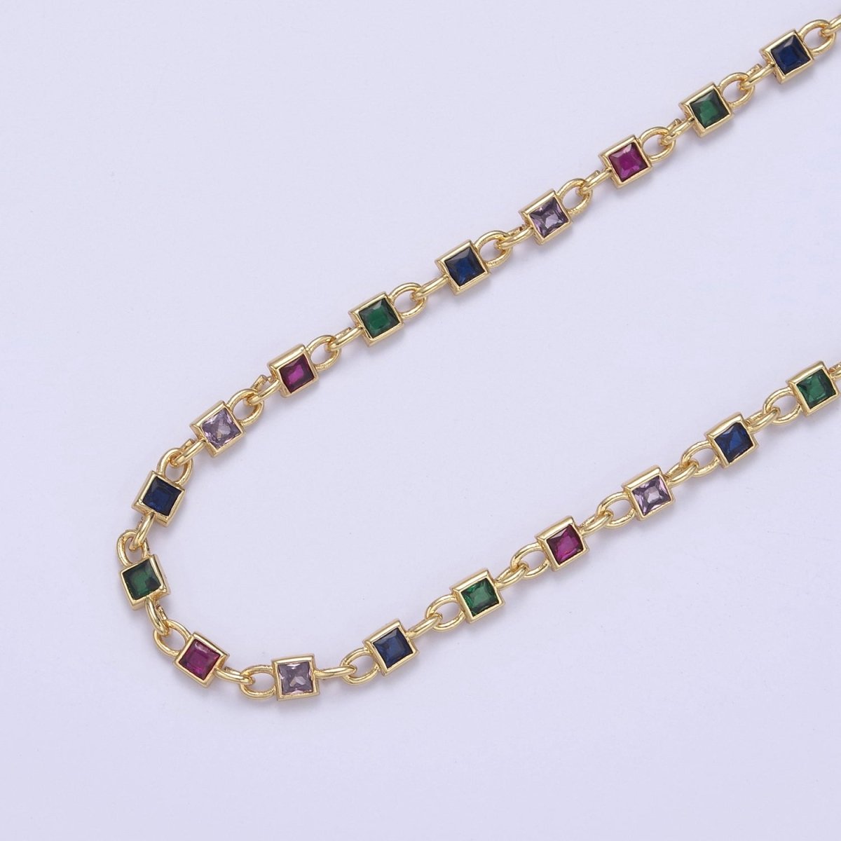 24K Gold plated 6mm Clear Rectangle Cut Bezel Chain by Yard, Station Necklace CZ Diamond by Foot for Necklace Bracelet Jewelry Making | ROLL-777 Clearance Pricing - DLUXCA