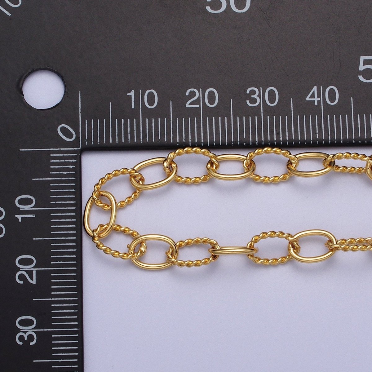 24K Gold plated 6mm Designed Twisted Oval Cable Unfinished Chain by Yard | ROLL-1027 Clearance Pricing - DLUXCA