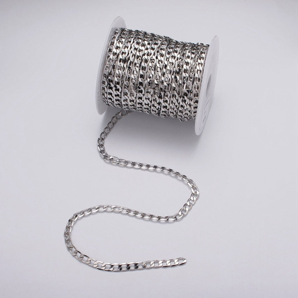 24k Gold plated 6mm Flat Concave Curb Unfinished Chain by Yard in Gold & Silver | ROLL-1054, ROLL-1106 Clearance Pricing