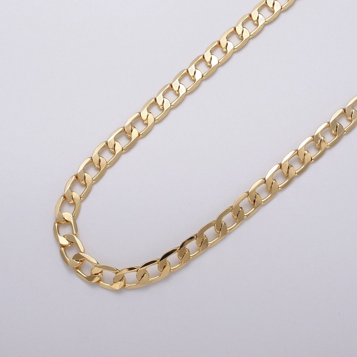 24k Gold plated 6mm Flat Concave Curb Unfinished Chain by Yard in Gold & Silver | ROLL-1054, ROLL-1106 Clearance Pricing