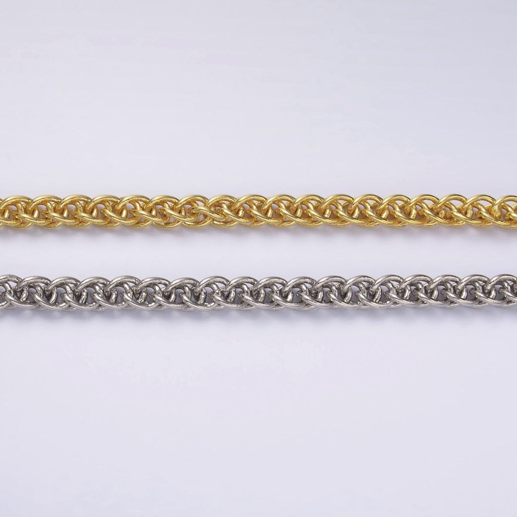 24K Gold plated 6mm Foxtail Wheat Unfinished Chain by Yard in Gold & Silver | Roll - 1544 Roll - 1545 