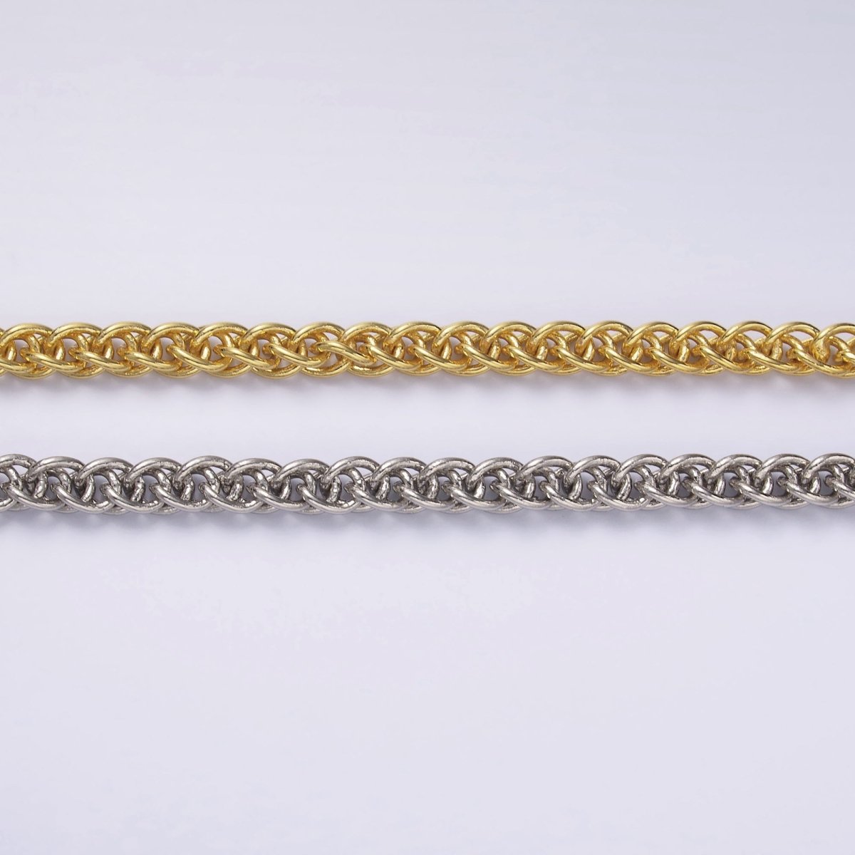 24K Gold plated 6mm Foxtail Wheat Unfinished Chain by Yard in Gold & Silver | Roll - 1544 Roll - 1545 