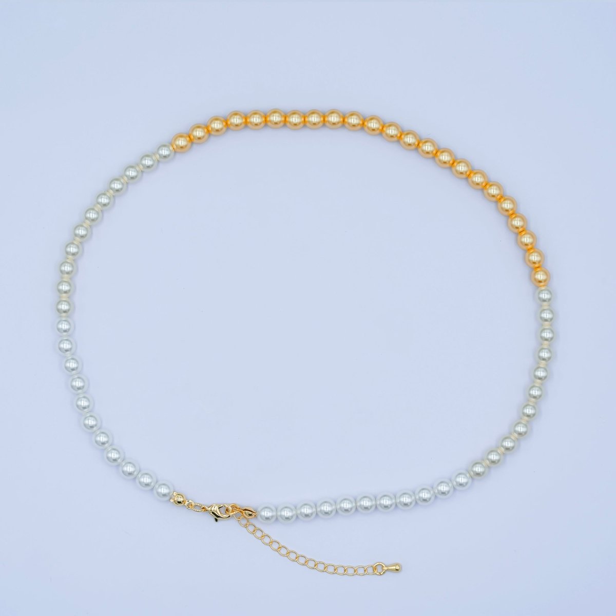24K Gold plated 6mm Gradient White - Yellow Shell Pearl 17 Inch Necklace | WA - 2820 
