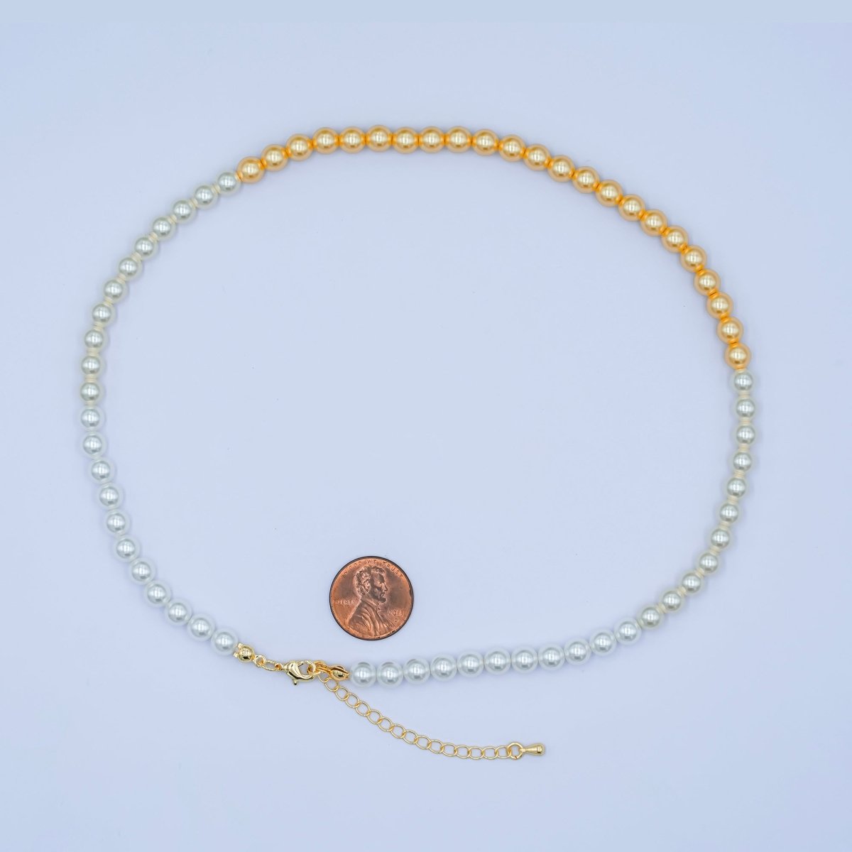 24K Gold plated 6mm Gradient White - Yellow Shell Pearl 17 Inch Necklace | WA - 2820 