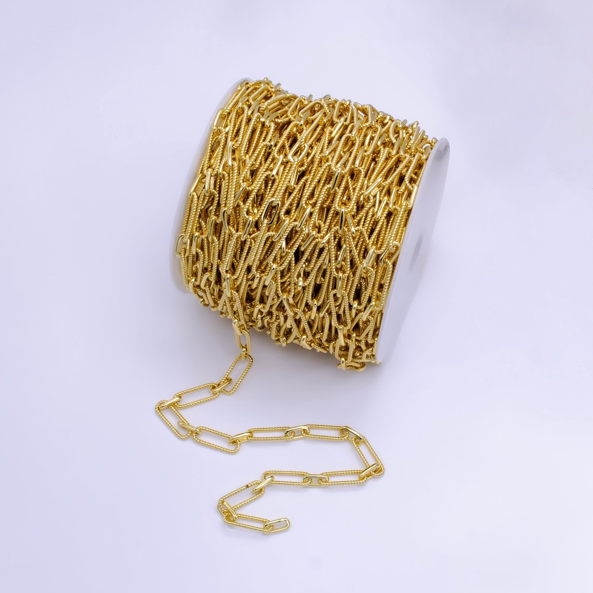 24K Gold plated 7mm Croissant Paperclip Unfinished Chain by Yard | Roll-1513 - DLUXCA