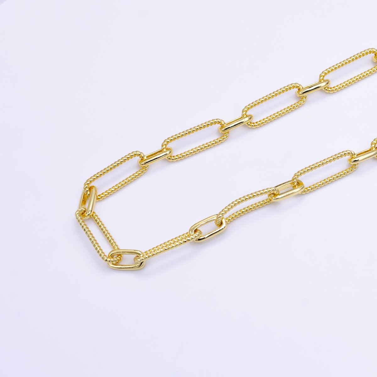 24K Gold plated 7mm Croissant Paperclip Unfinished Chain by Yard | Roll-1513 - DLUXCA