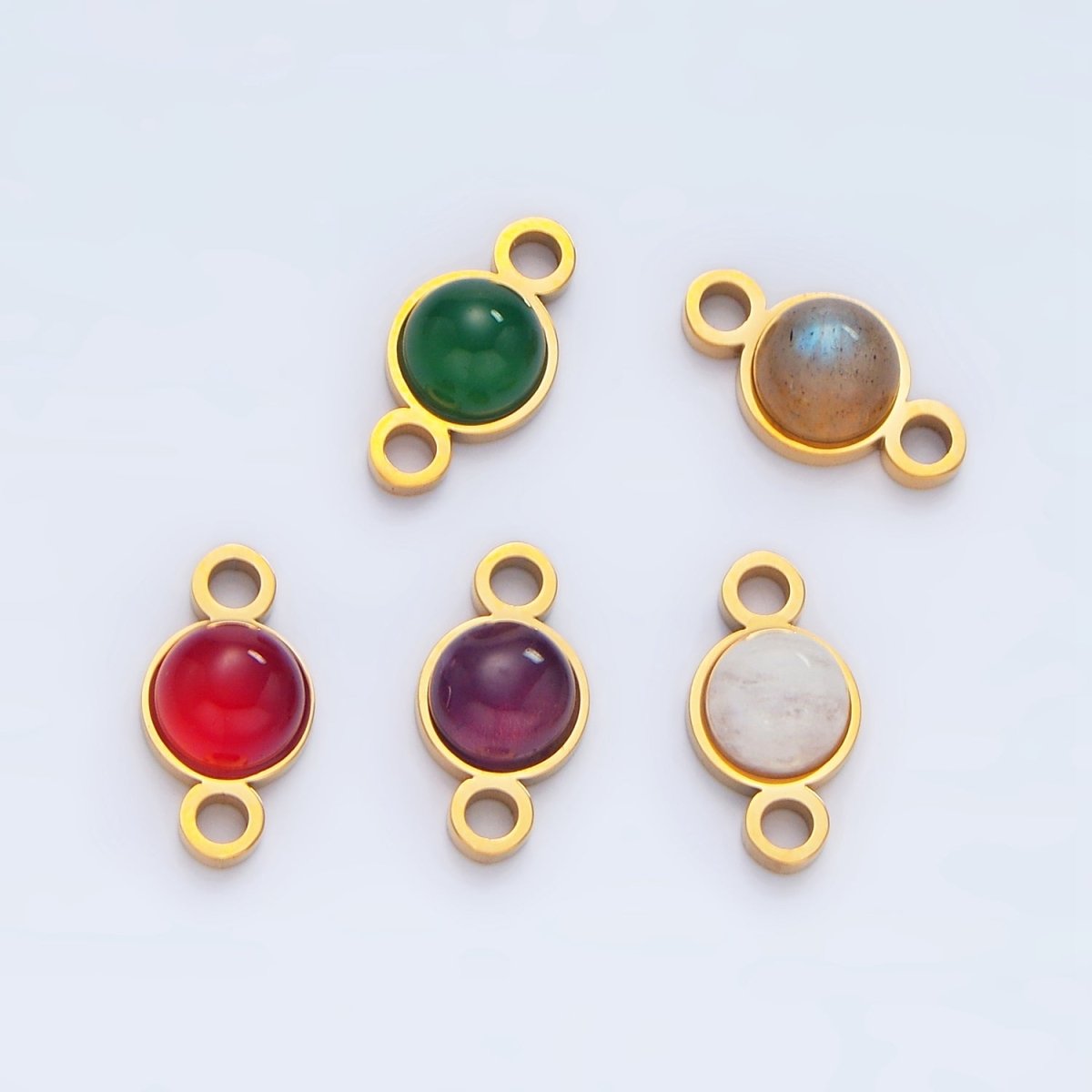 24K Gold plated 7mm Natural Gemstone Minimalist Connector | F569 F586 F587 - DLUXCA