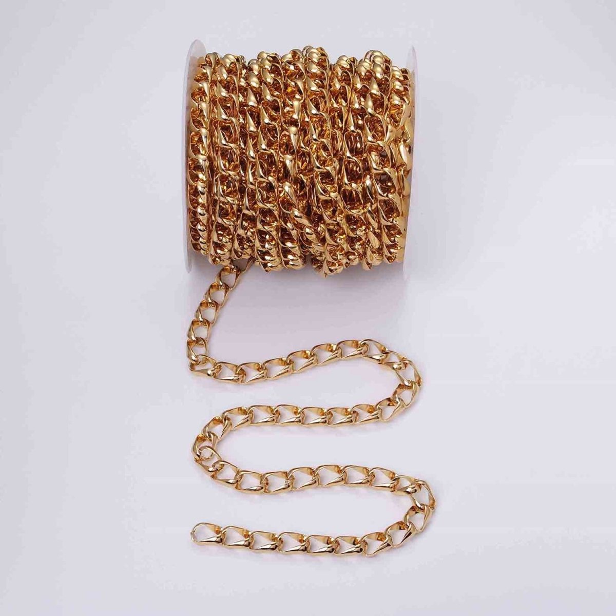 24k Gold plated 8.8mm Unique Cable Chain Link Unfinished Yard Chain in Gold & Silver | ROLL-1303 ROLL-1304 Clearance Pricing