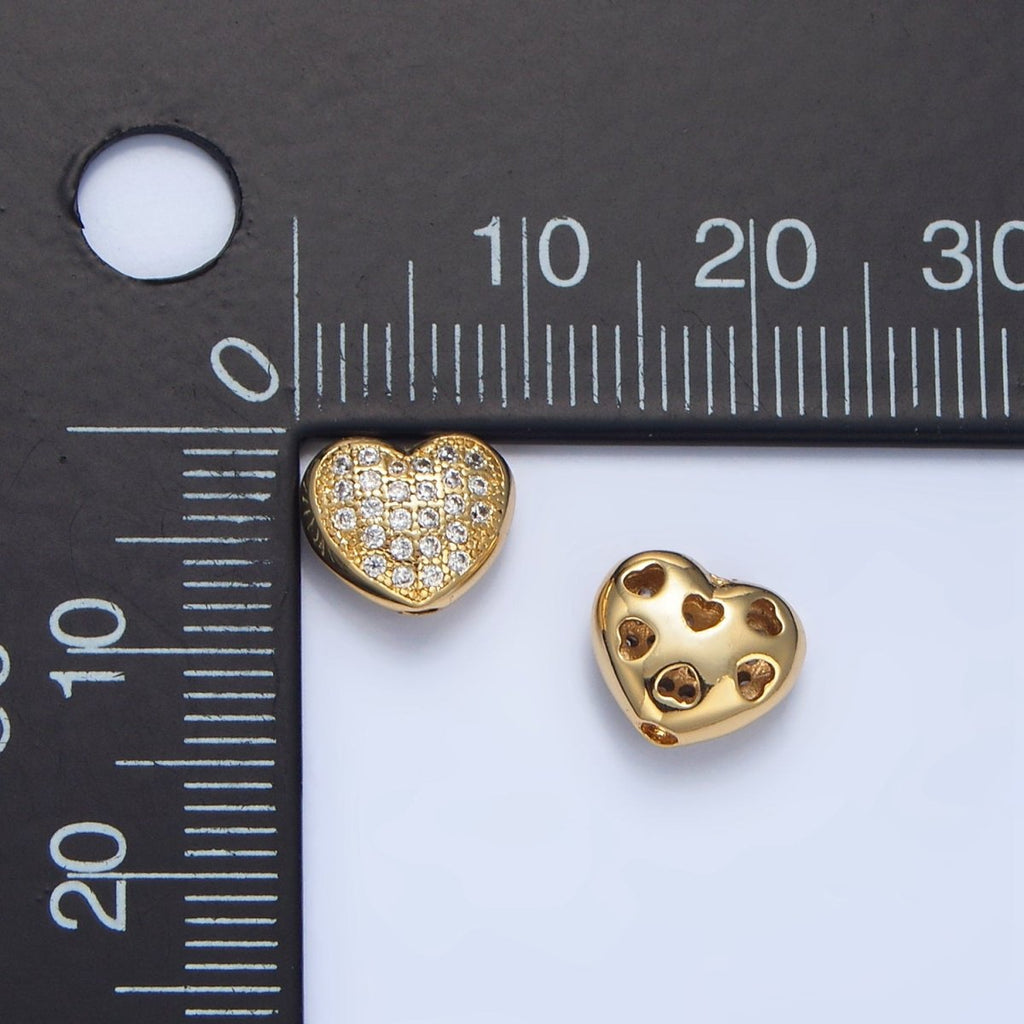 24K Gold plated 8mm Clear Micro Paved CZ Heart Bead | B563 - DLUXCA