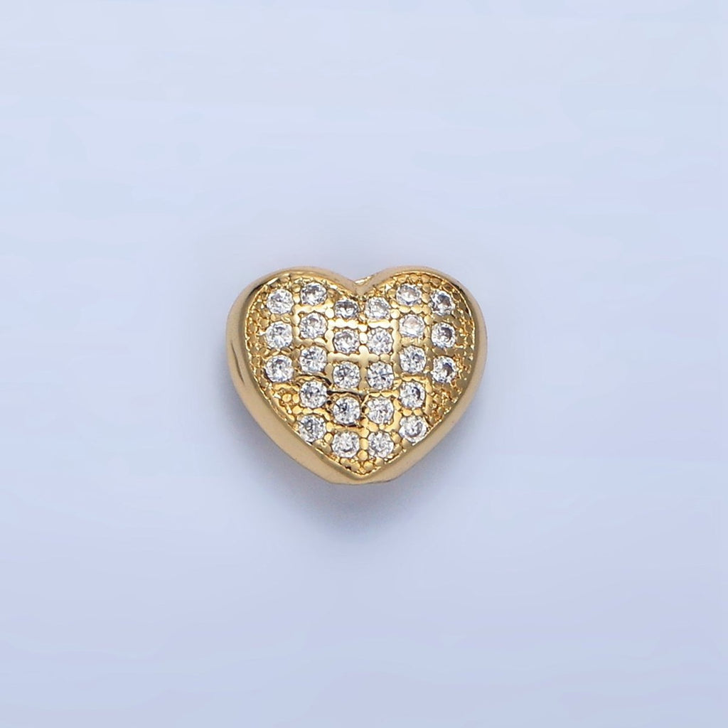 24K Gold plated 8mm Clear Micro Paved CZ Heart Bead | B563 - DLUXCA