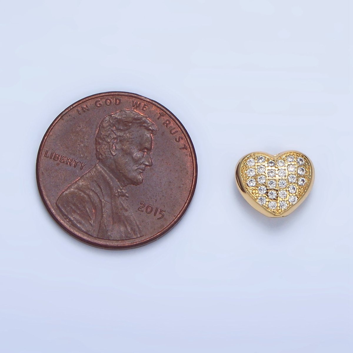 24K Gold plated 8mm Clear Micro Paved CZ Heart Bead | B563 - DLUXCA