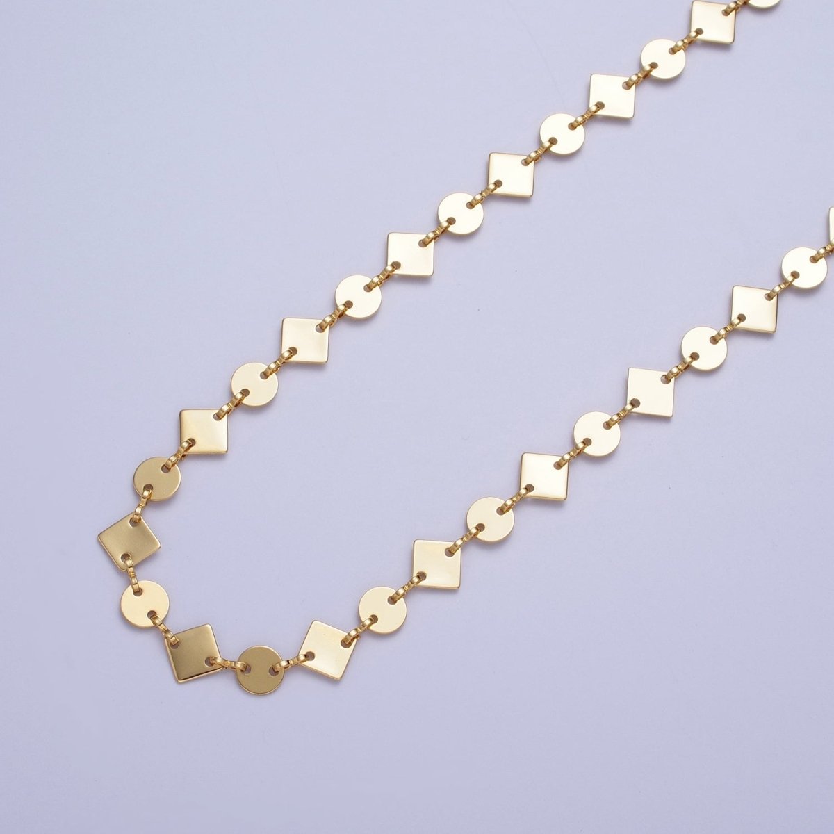 24K Gold plated 8mm Designed Rhombus Circle Wholesale Chain by Yard For Jewelry Making | ROLL-846 Clearance Pricing - DLUXCA
