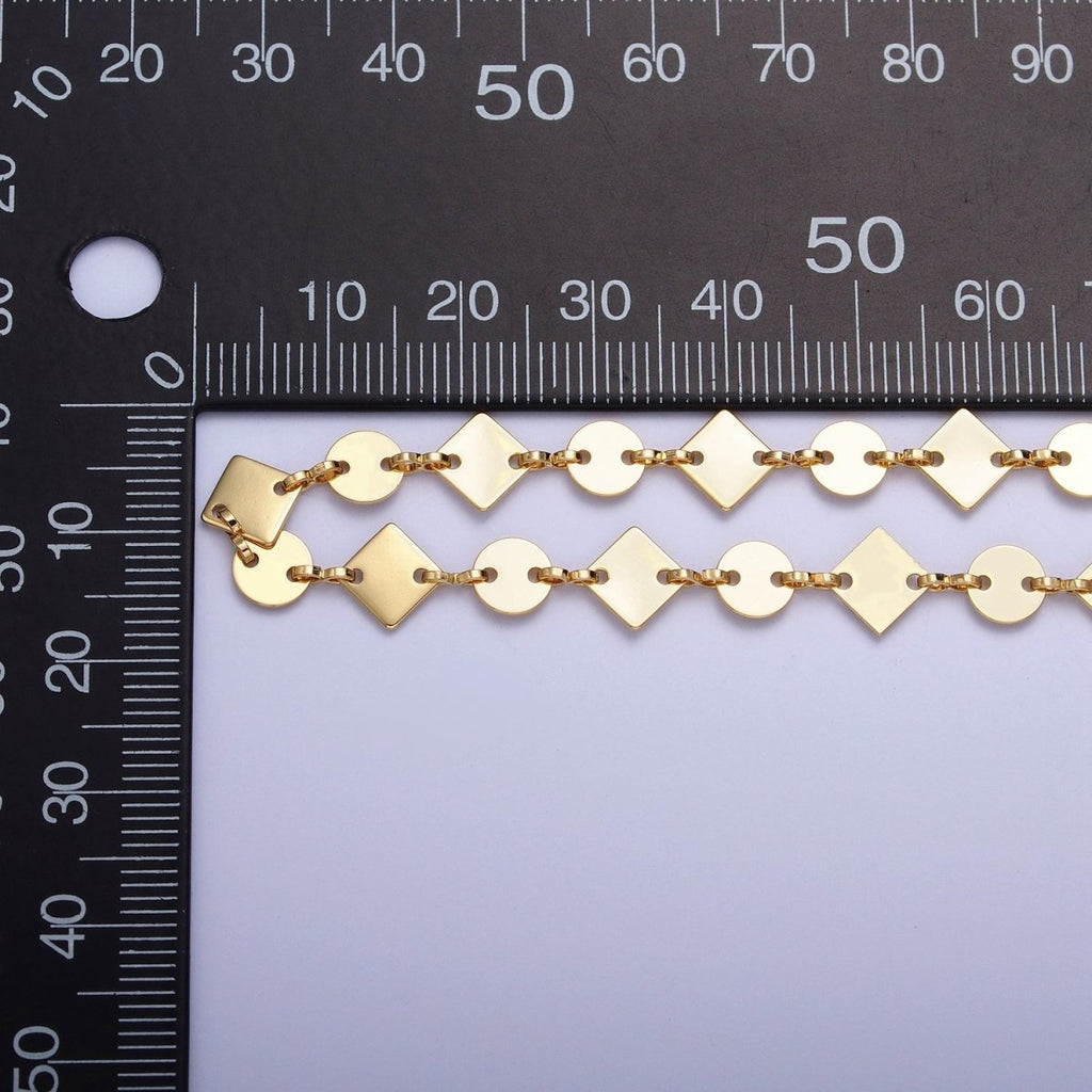 24K Gold plated 8mm Designed Rhombus Circle Wholesale Chain by Yard For Jewelry Making | ROLL-846 Clearance Pricing - DLUXCA