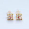 24K Gold plated 8mm Fuchsia Clear CZ Flower Petal Stud Earrings | T283 - DLUXCA