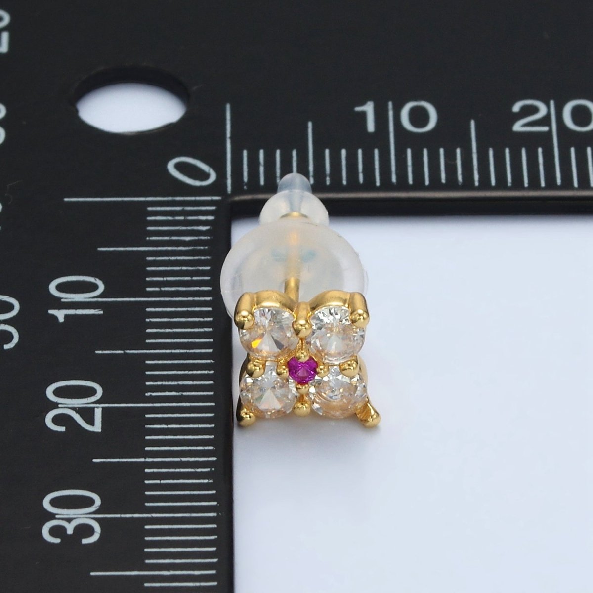24K Gold plated 8mm Fuchsia Clear CZ Flower Petal Stud Earrings | T283 - DLUXCA