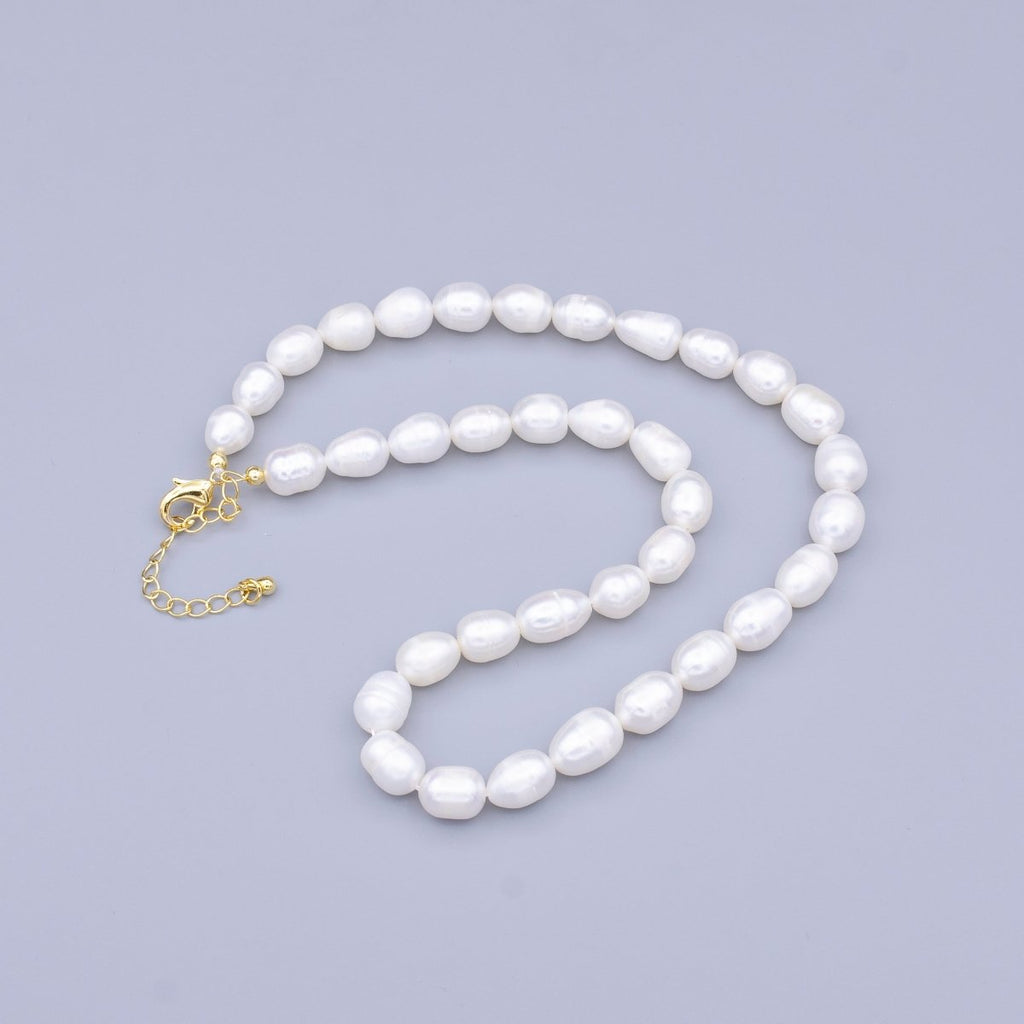 24K Gold plated 8mm Ringed Freshwater Pearl 15 Inch Choker Necklace | WA - 2911 - DLUXCA