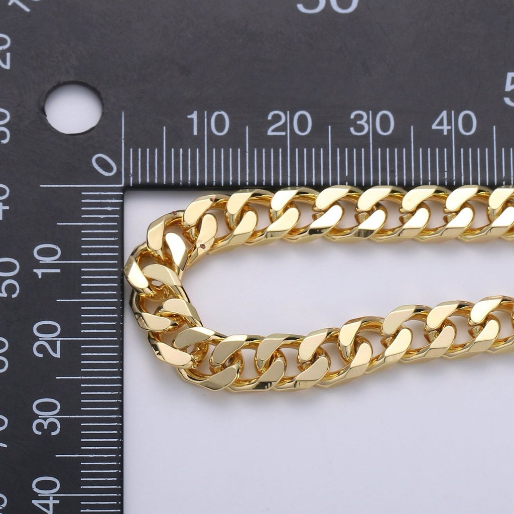 24K Gold plated 9mm Cuban Curb Chain By Yard, Wholesale Bulk Roll Chain For Jewelry Making, Thickness 2mm | ROLL-305 Clearance Pricing - DLUXCA
