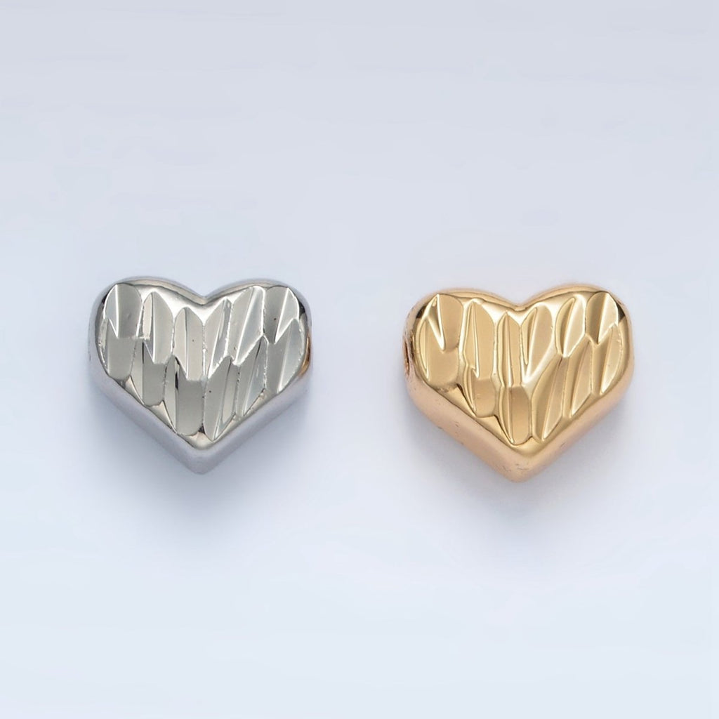24K Gold plated 9mm Multifaceted Prism Heart Bead in Gold & Silver | B353