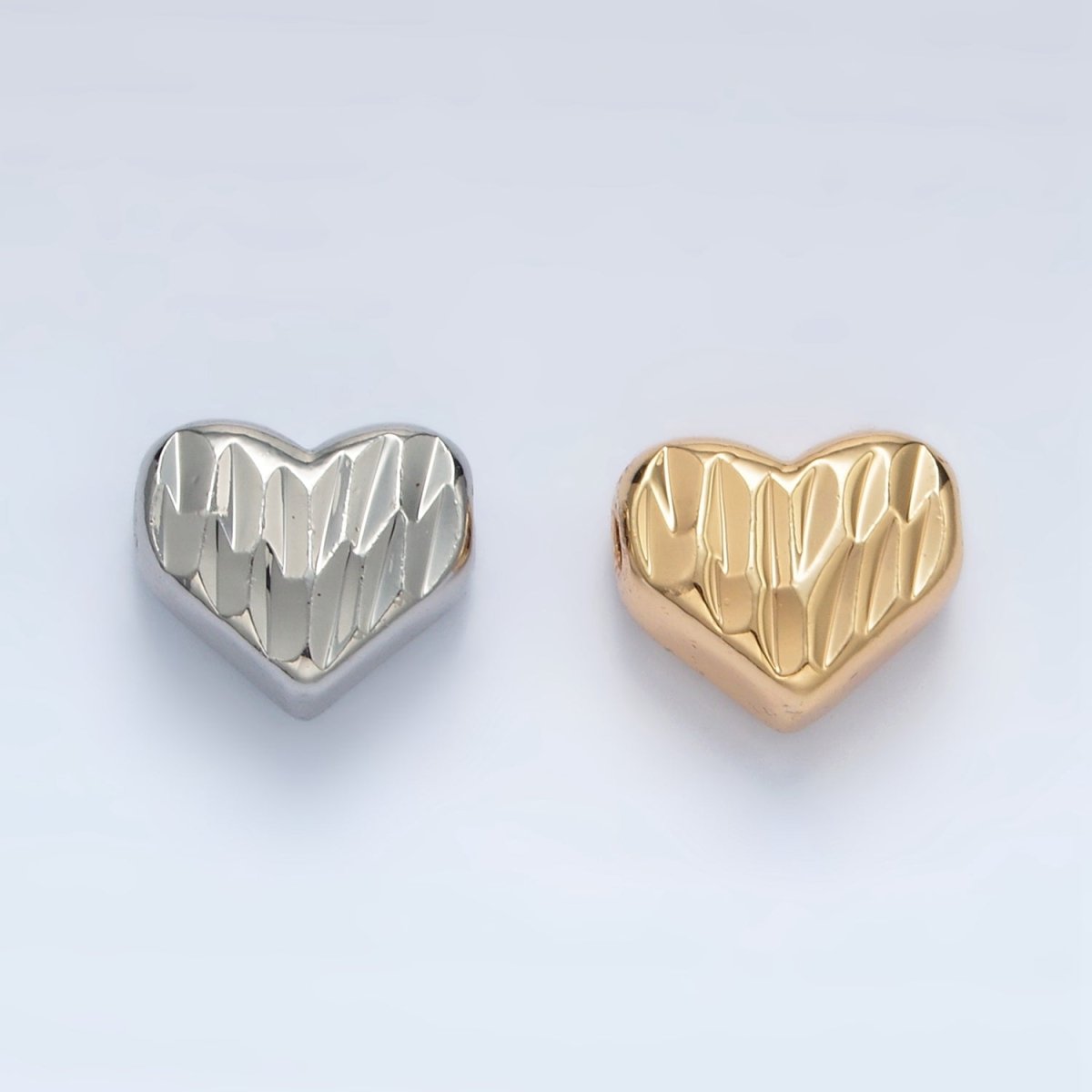 24K Gold plated 9mm Multifaceted Prism Heart Bead in Gold & Silver | B353