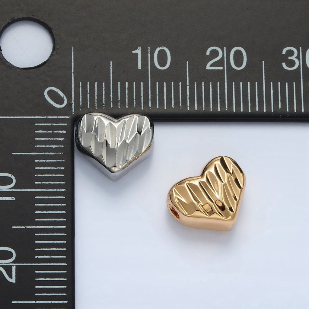 24K Gold plated 9mm Multifaceted Prism Heart Bead in Gold & Silver | B353