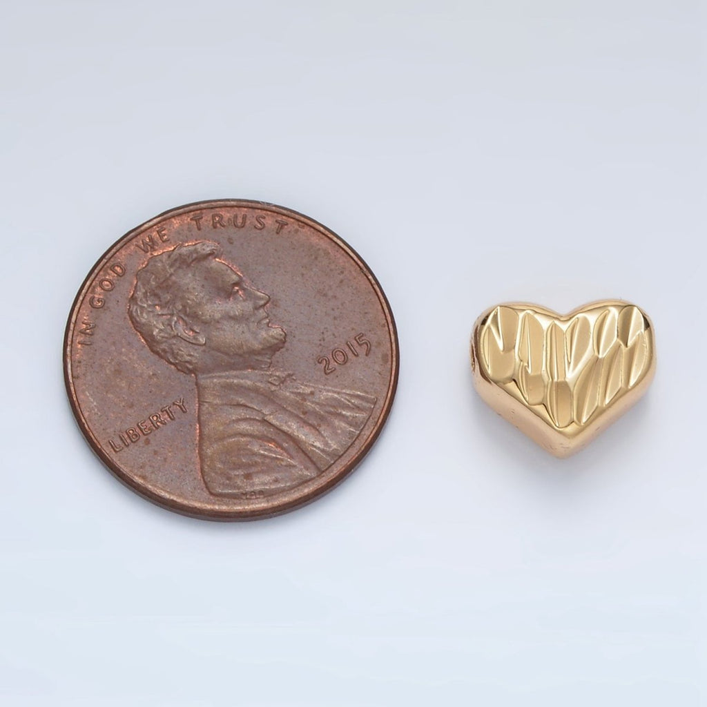 24K Gold plated 9mm Multifaceted Prism Heart Bead in Gold & Silver | B353
