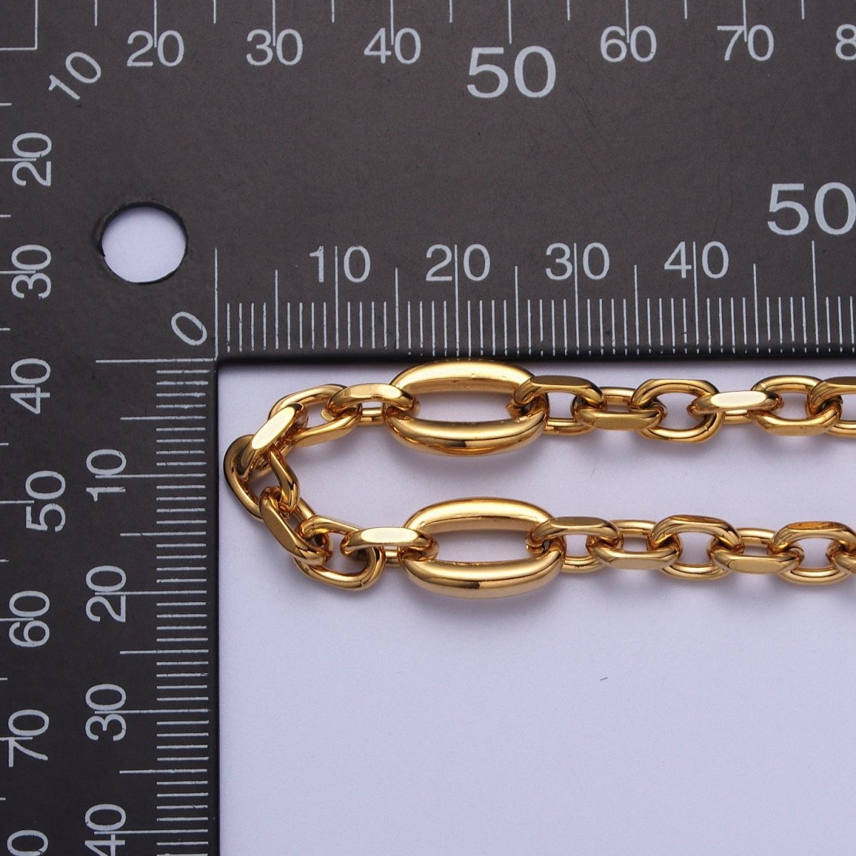24K Gold plated 9mm Designed Oval Flat Cable Link Gold, Silver Unfinished Chain | ROLL-897, ROLL-898 Clearance Pricing - DLUXCA