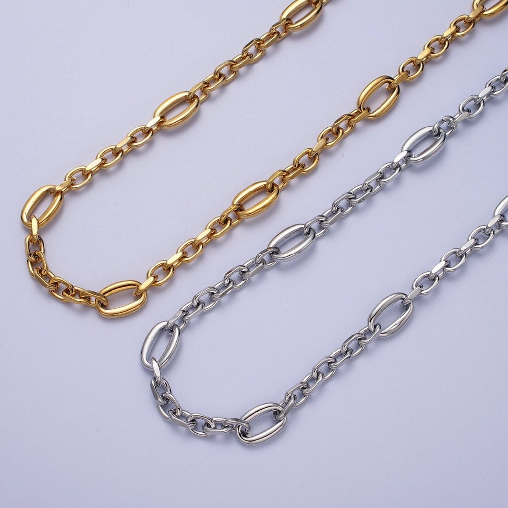 24K Gold plated 9mm Designed Oval Flat Cable Link Gold, Silver Unfinished Chain | ROLL-897, ROLL-898 Clearance Pricing - DLUXCA