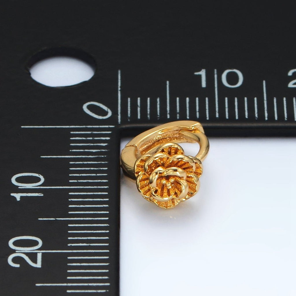 24K Gold plated 9mm Rose Flower Cartilage Huggie Earrings | T213 - DLUXCA