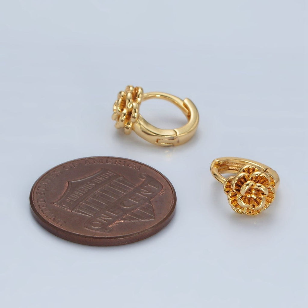 24K Gold plated 9mm Rose Flower Cartilage Huggie Earrings | T213 - DLUXCA