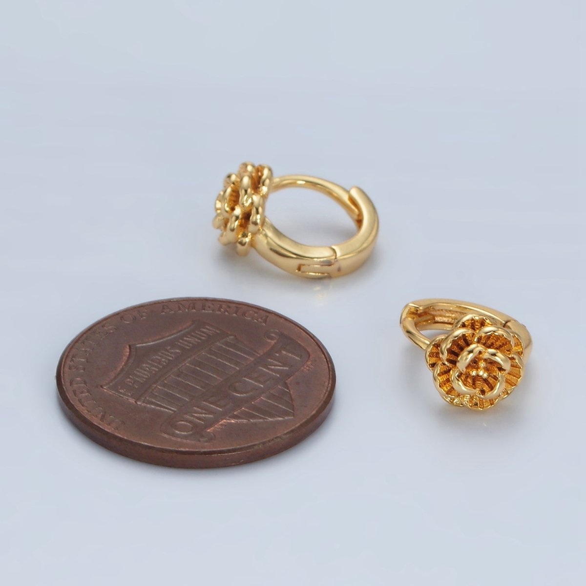 24K Gold plated 9mm Rose Flower Cartilage Huggie Earrings | T213 - DLUXCA