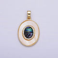 24K Gold plated Abalone Micro Paved CZ Shell Pearl Oval Pendant | AA567 - DLUXCA