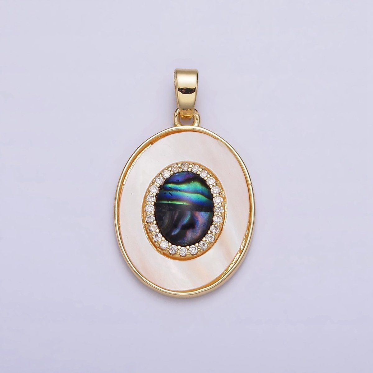 24K Gold plated Abalone Micro Paved CZ Shell Pearl Oval Pendant | AA567 - DLUXCA
