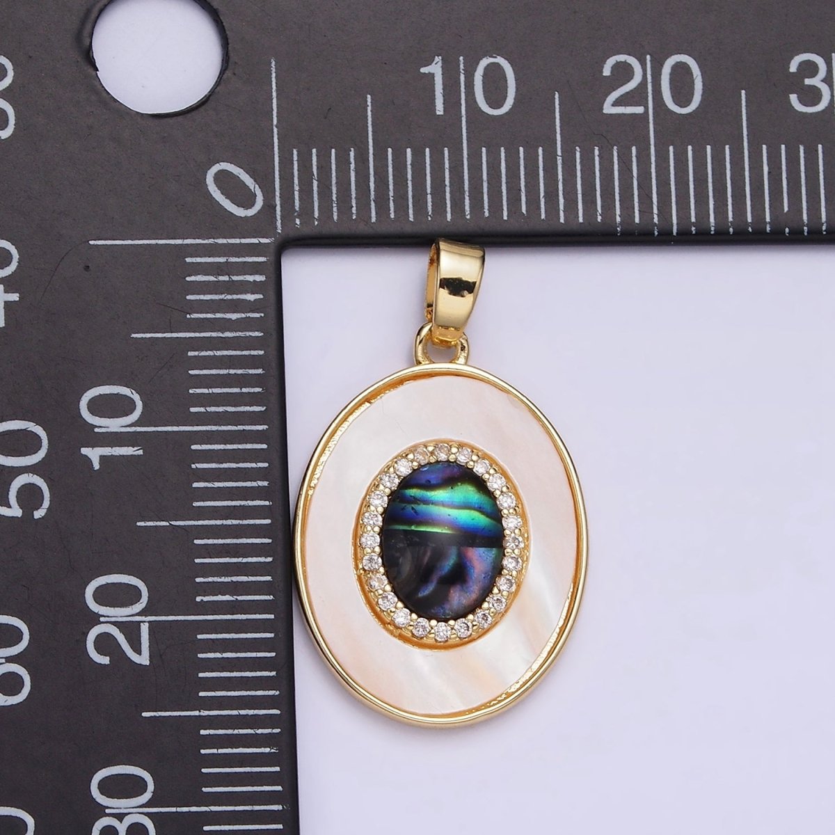 24K Gold plated Abalone Micro Paved CZ Shell Pearl Oval Pendant | AA567 - DLUXCA