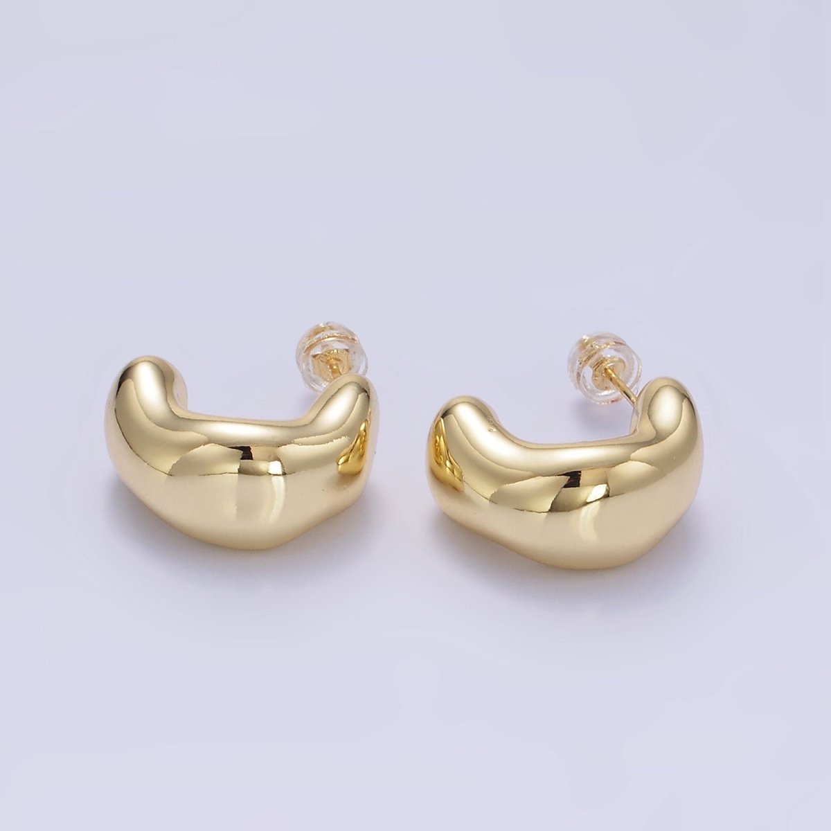 24K Gold plated Abstract Wide Band C-Shaped Hoop Earrings | P135 - DLUXCA