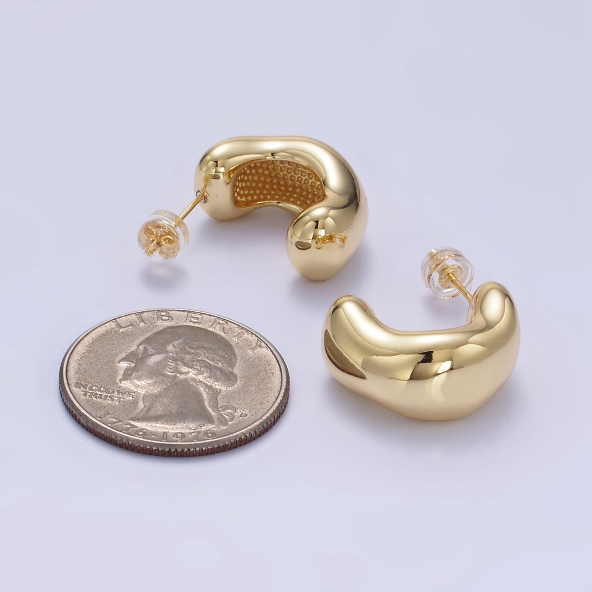 24K Gold plated Abstract Wide Band C-Shaped Hoop Earrings | P135 - DLUXCA