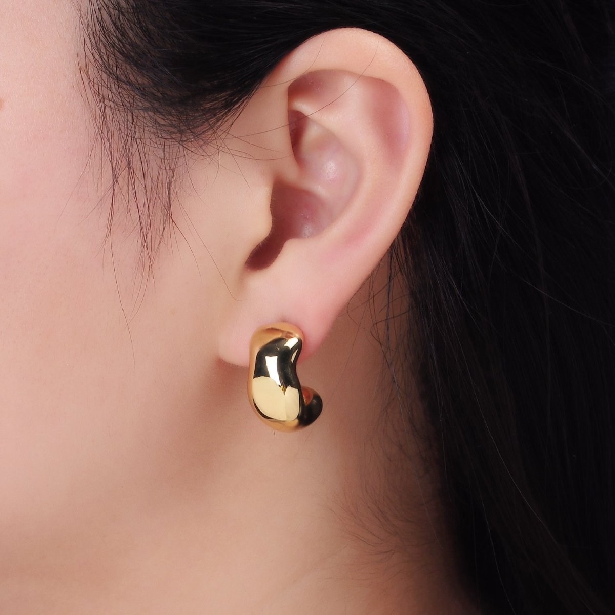 24K Gold plated Abstract Wide Band C-Shaped Hoop Earrings | P135 - DLUXCA