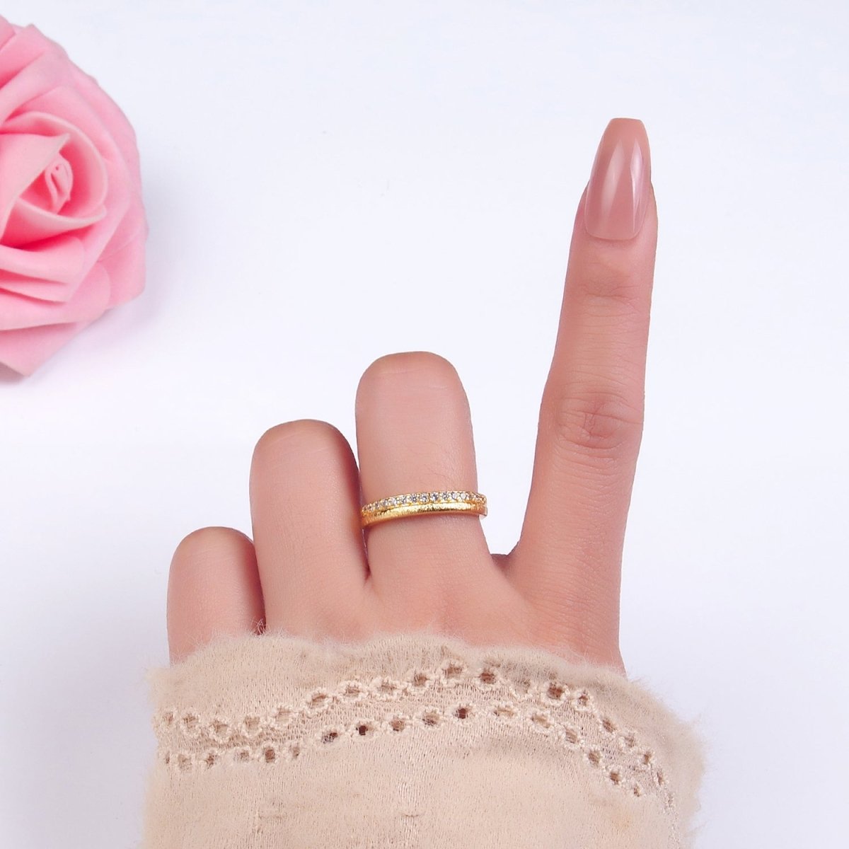 24K Gold plated Adjustable Band Ring with Micro Pave | O - 334 - DLUXCA
