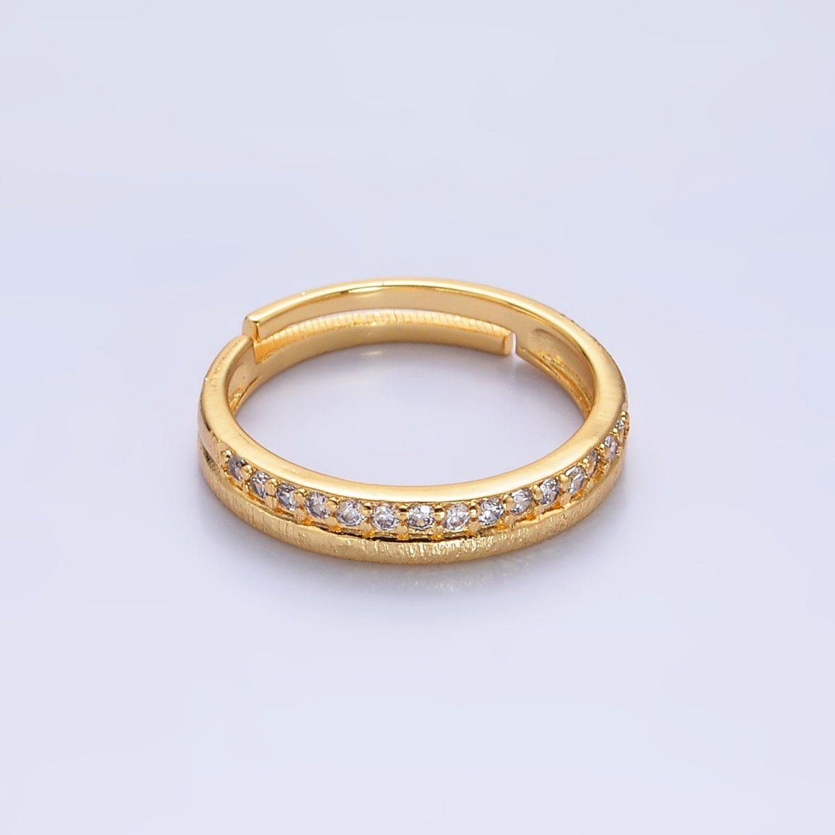 24K Gold plated Adjustable Band Ring with Micro Pave | O - 334 - DLUXCA