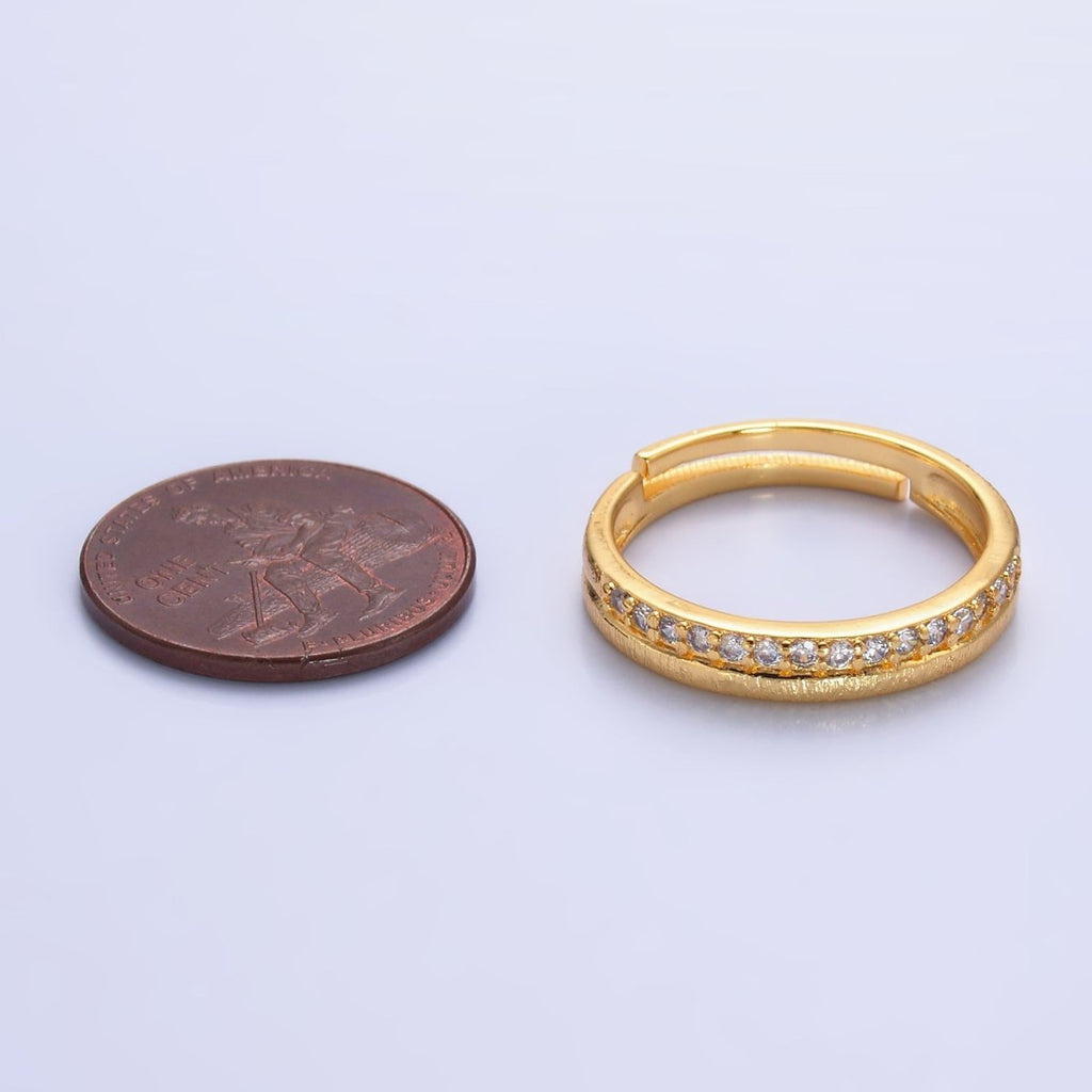 24K Gold plated Adjustable Band Ring with Micro Pave | O - 334 - DLUXCA